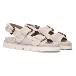 Sandales plates en daim taupe