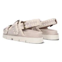 Sandales plates en daim taupe