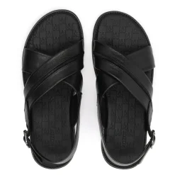 Sandales pour hommes en cuir noir Kazar avec brides croisées