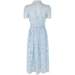 Short Sleeve Collared Belted Lace Midi Dress