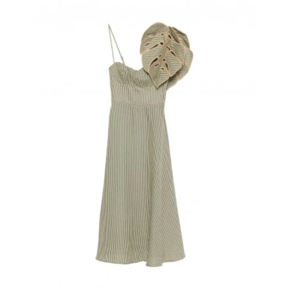 Striped Monstera Leaf Midi Dress
