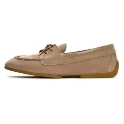 Suede Lace-Up Loafers - Beige