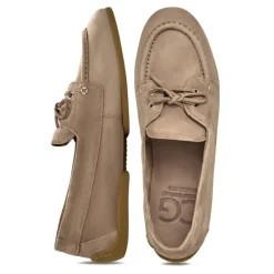 Suede Lace-Up Loafers - Beige