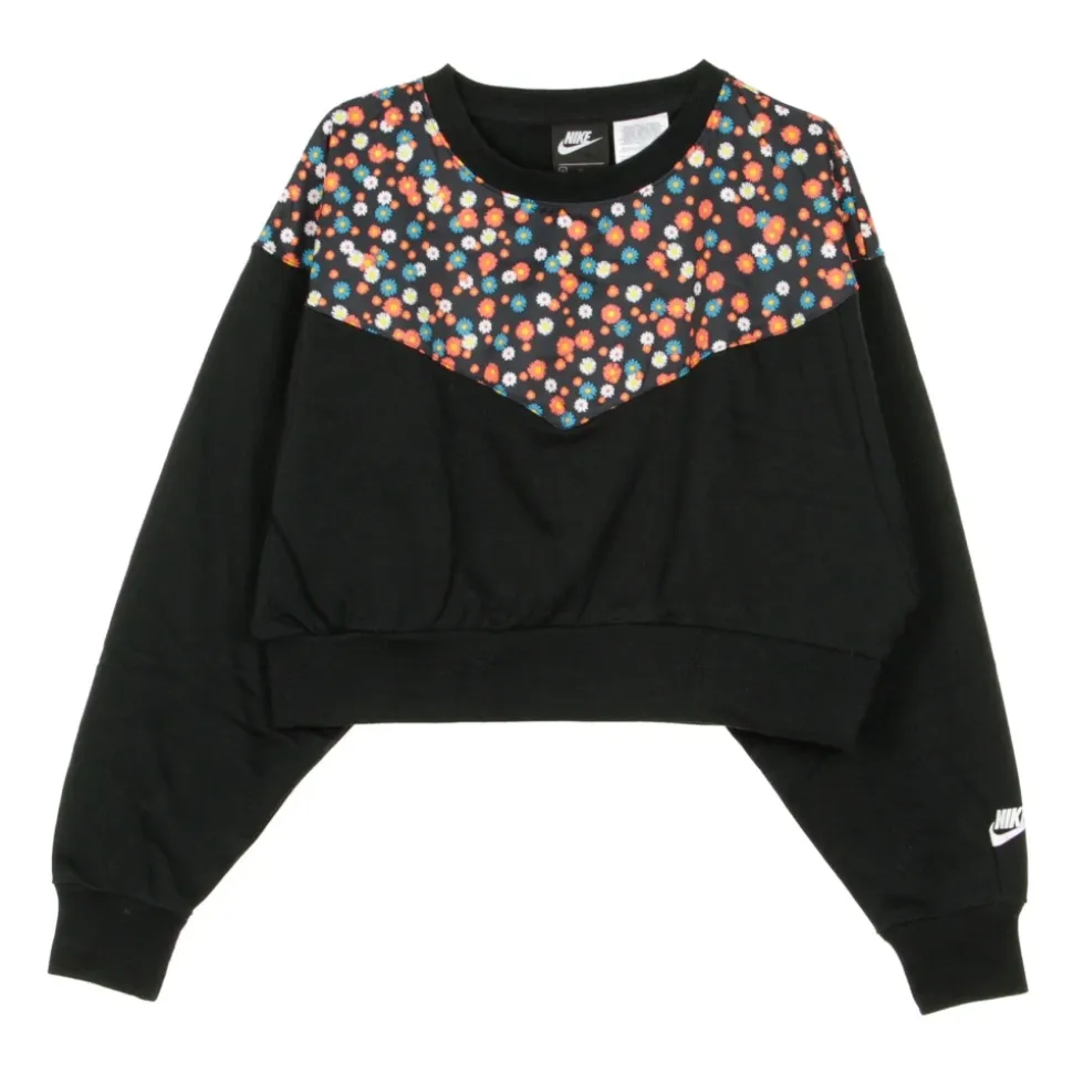 Sweat-shirt court à col rond et motif floral