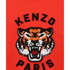 Sweat-shirt Rouge en Coton avec Tigre Porte-Bonheur