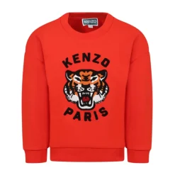 Sweat-shirt Rouge en Coton avec Tigre Porte-Bonheur