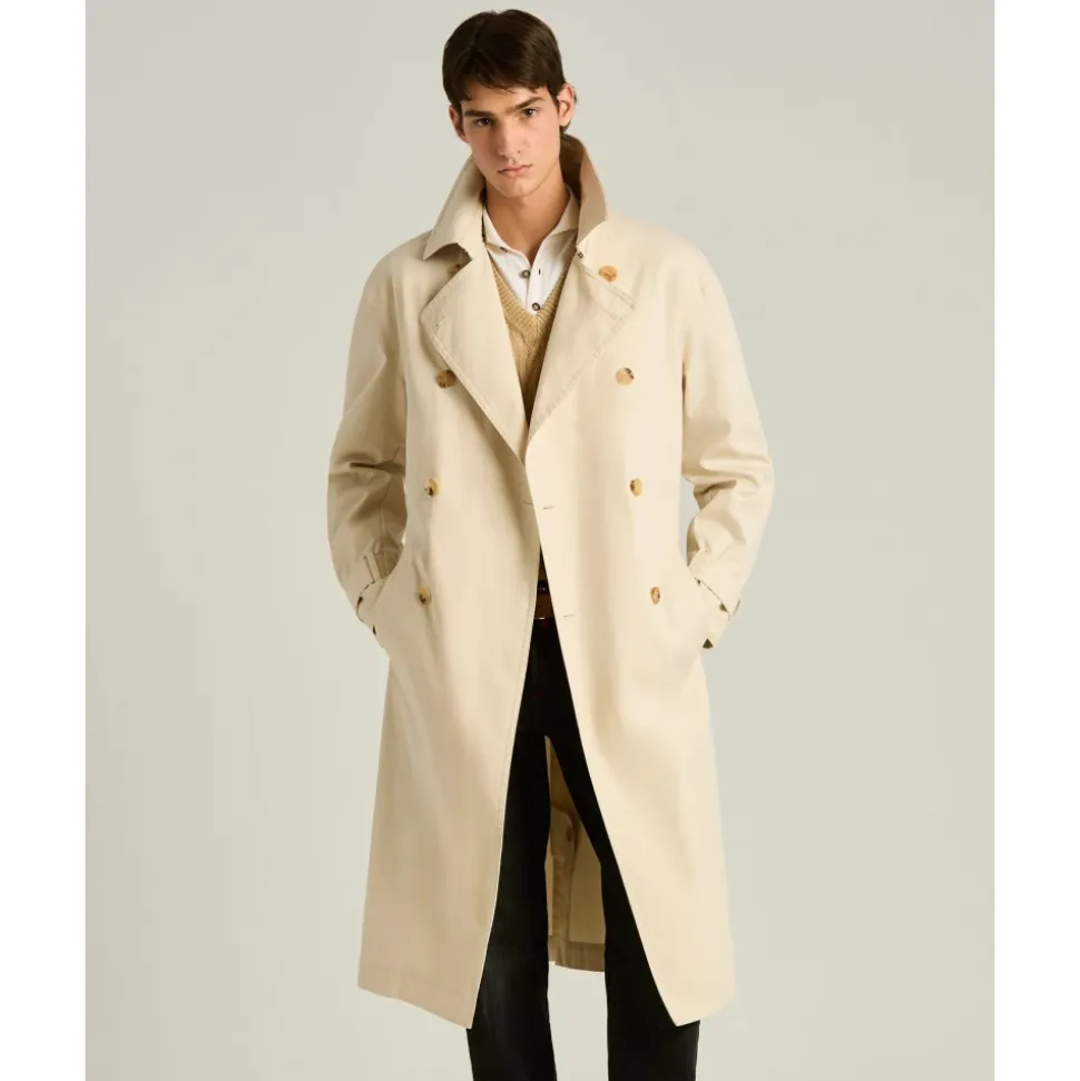 Trench-coat croisé en coton technique