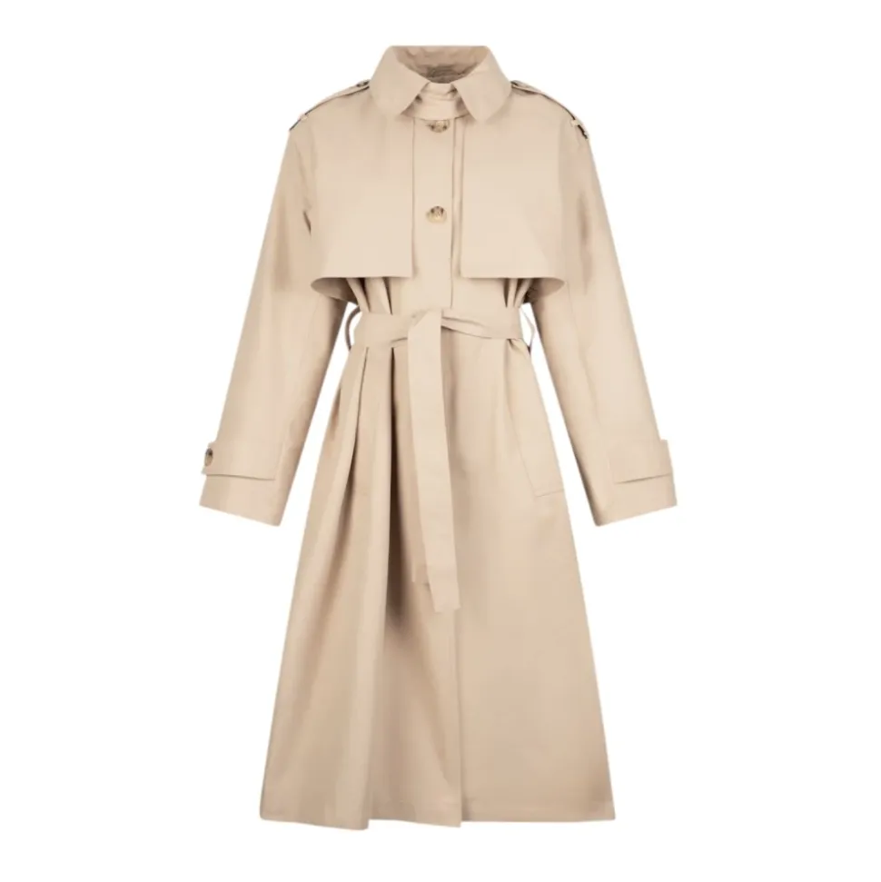Trench long en gabardine de coton avec foulard