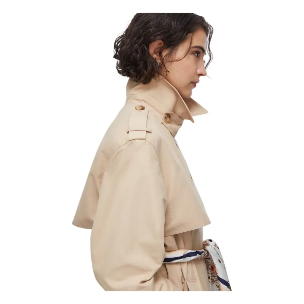 Trench long en gabardine de coton avec foulard