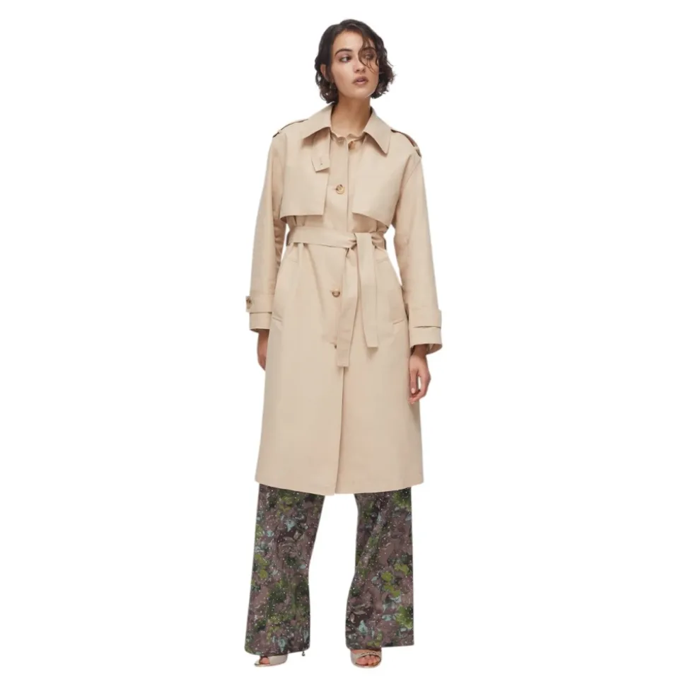 Trench long en gabardine de coton avec foulard