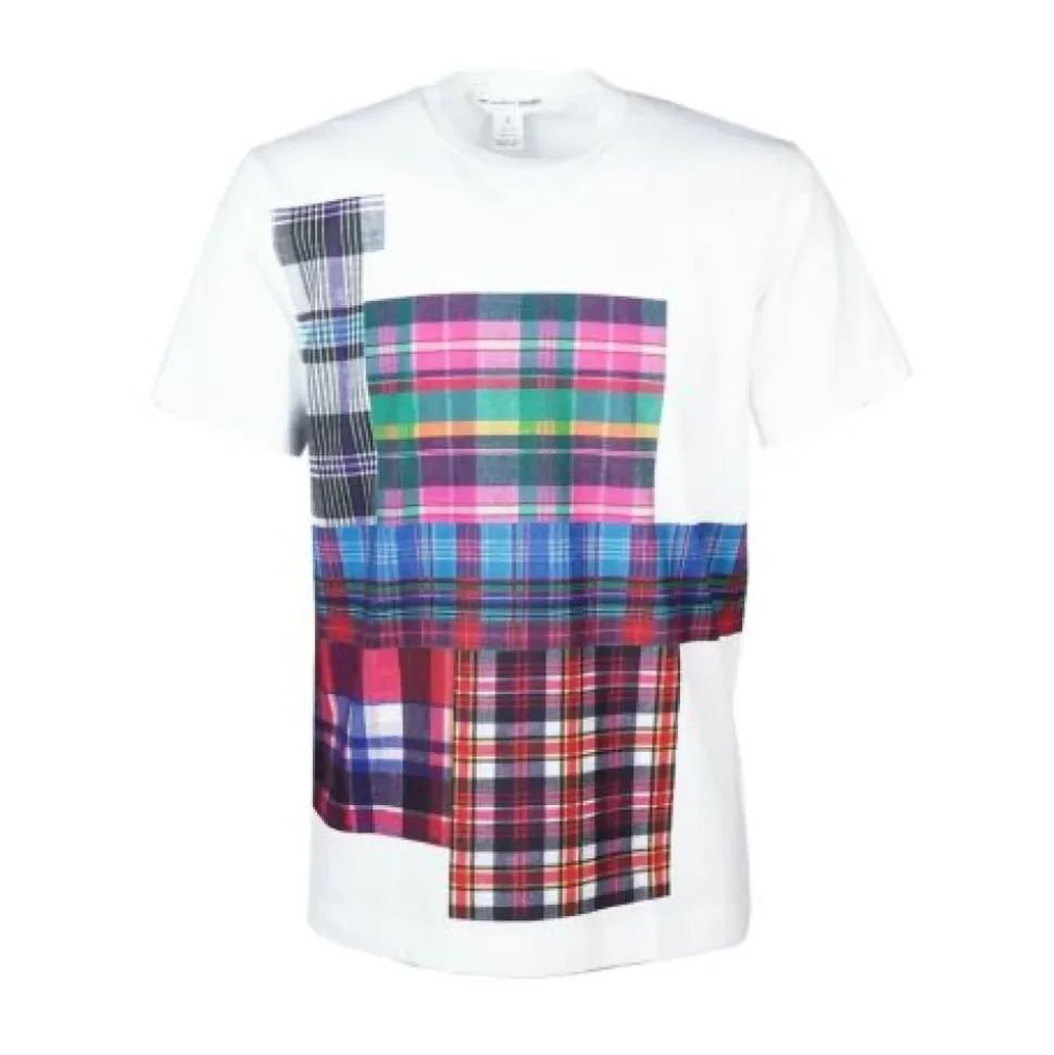 T-shirt blanc à col rond et patchwork