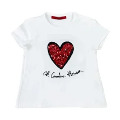 T-shirt Blanc en Coton avec Cœur à Sequins
