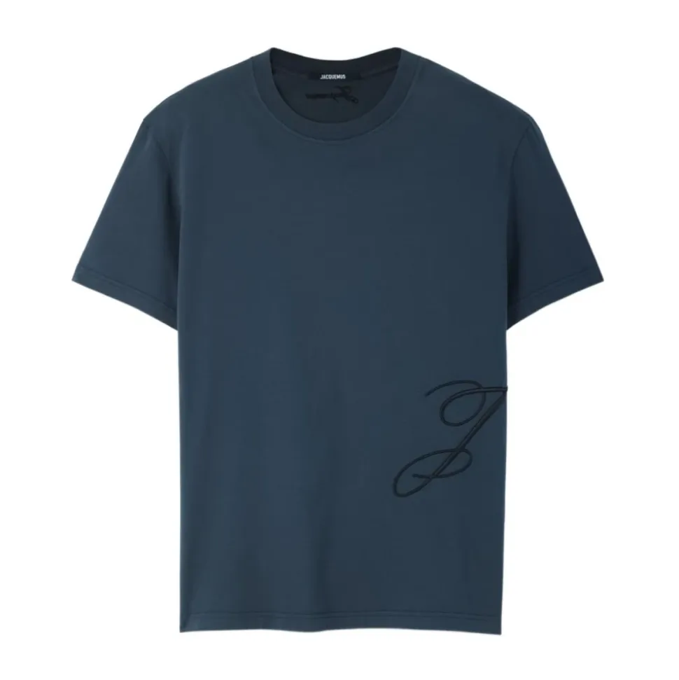 T-shirt Bleu avec Logo Brodé