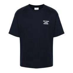 T-shirt Bleu à Slogan et Col Rond