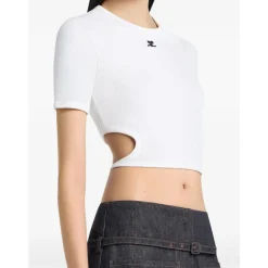 T-Shirt Contrasté Découpé à Rubans Courrèges