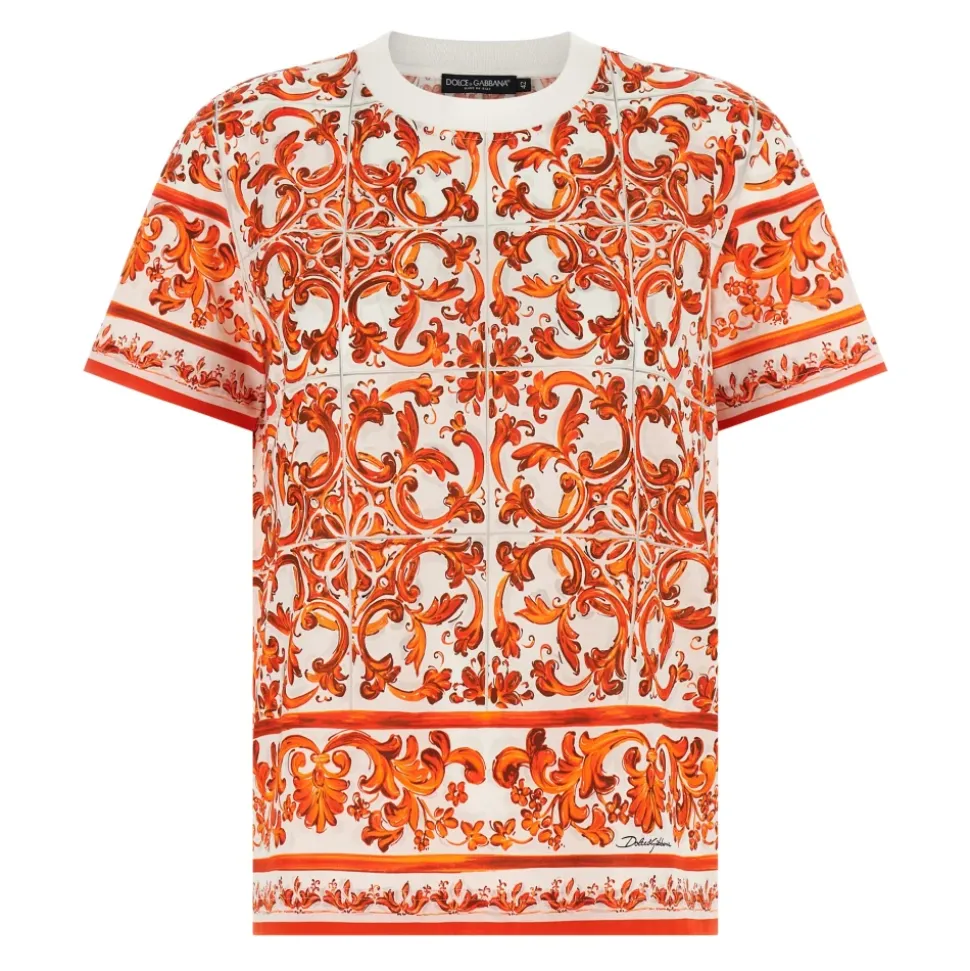 T-shirt en coton imprimé Majolica