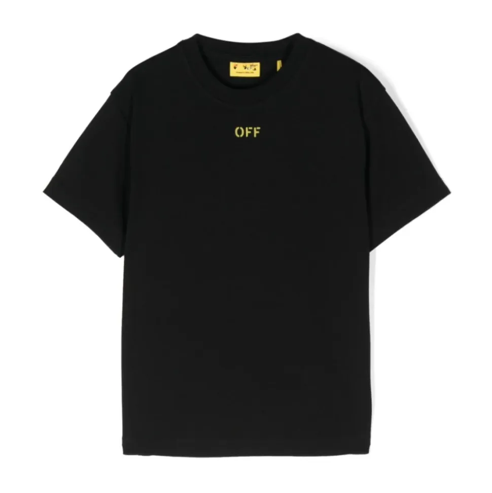 T-shirt Noir avec Logo Imprimé et Col Rond