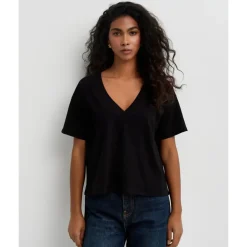 T-Shirt Noir en Coton Col en V