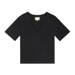 T-Shirt Noir en Coton Col en V