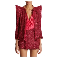 Veste bord à bord en tweed à sequins