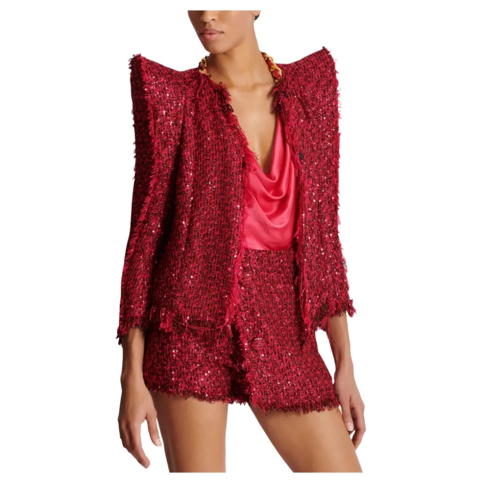 Veste bord à bord en tweed à sequins