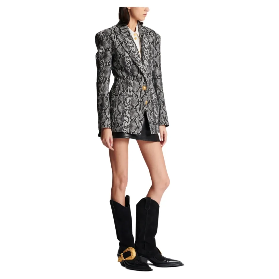 Veste Croisée à 2 Boutons en Jacquard Peau de Serpent