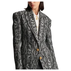 Veste Croisée à 2 Boutons en Jacquard Peau de Serpent