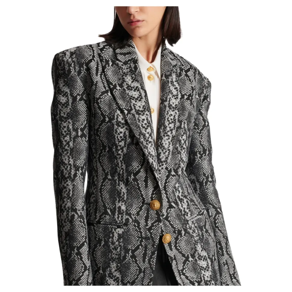 Veste Croisée à 2 Boutons en Jacquard Peau de Serpent