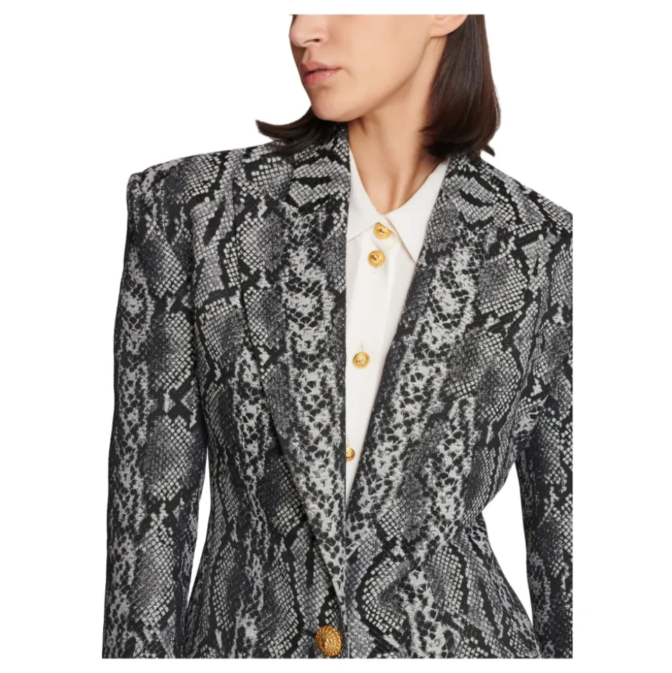 Veste Croisée à 2 Boutons en Jacquard Peau de Serpent