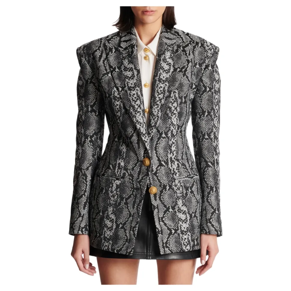 Veste Croisée à 2 Boutons en Jacquard Peau de Serpent