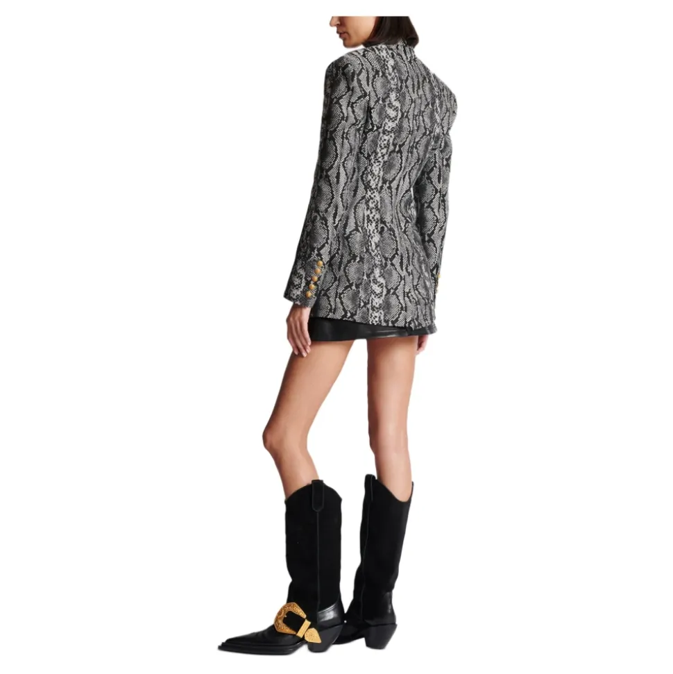 Veste Croisée à 2 Boutons en Jacquard Peau de Serpent