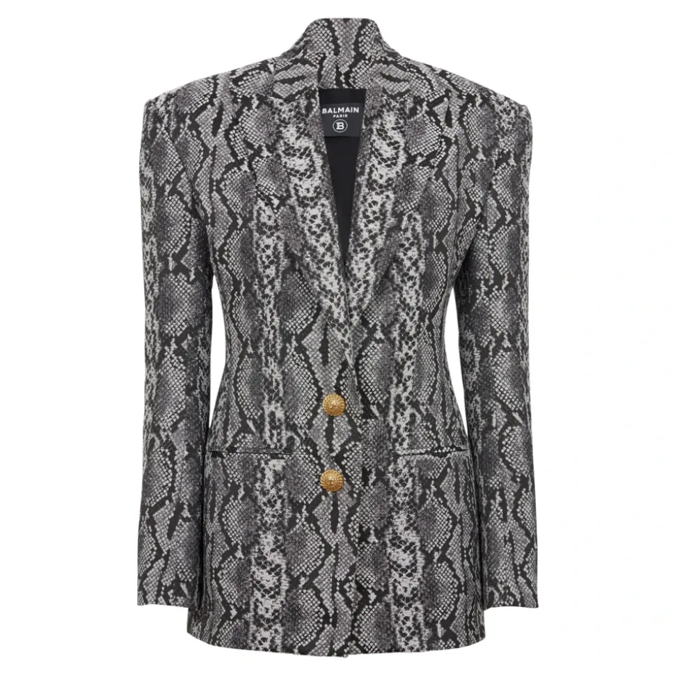 Veste Croisée à 2 Boutons en Jacquard Peau de Serpent