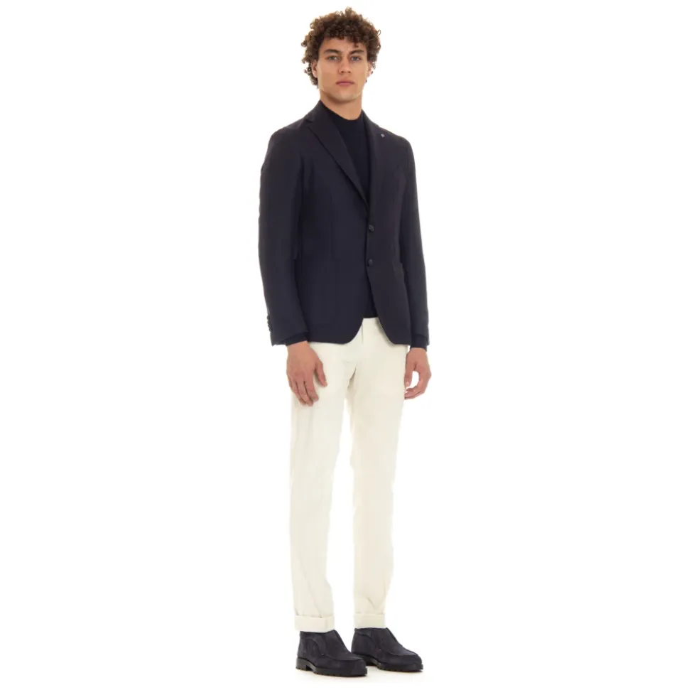 Veste tissée bleue avec revers miroir