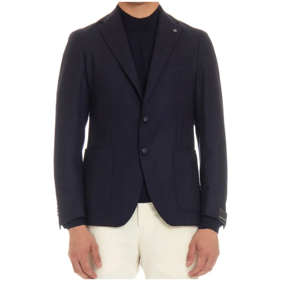 Veste tissée bleue avec revers miroir