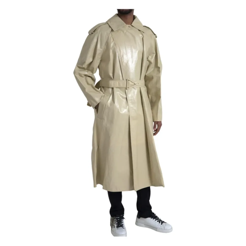 Veste Trench Coat en Cuir Beige
