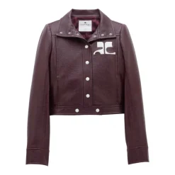 Veste Violette En Similicuir Patch Logo