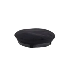 Wool Cloth Beret with Leather Logo Ribbon