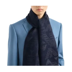 Wool Scarf with All-over Jacquard Eagle