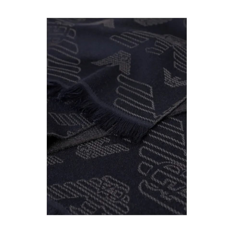 Wool Scarf with All-over Jacquard Eagle